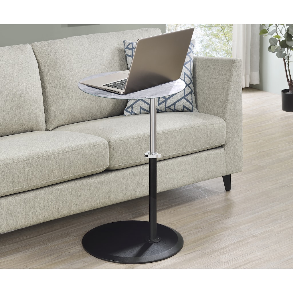 15.5"W Height Adjustable End Table Marble Glass Top Couch Desk Compact Design