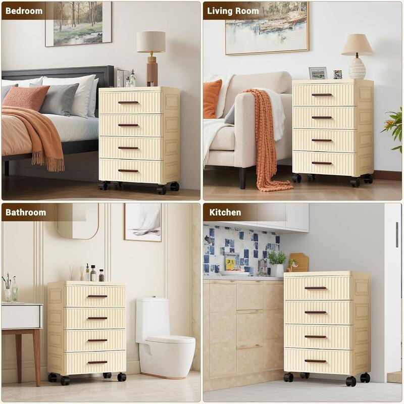4 or 5 Layers Plastic Drawer Storage Cabinet Bedside Table with Handle