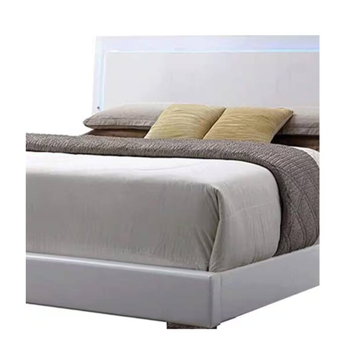Lorimar White Synthetic Leather & White Leg Queen Bed W/Led
