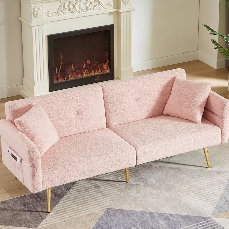 Modern Loveseat Sofa Bed - Teddy Upholstery with Side Pocket