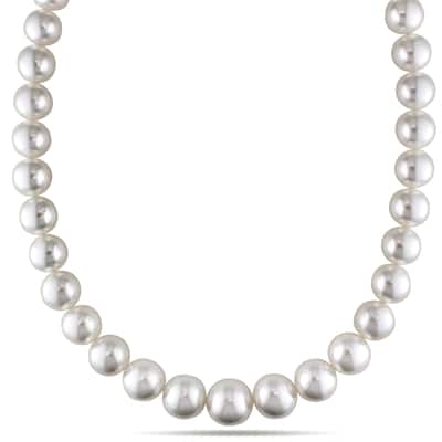Miadora 14k or 18k Yellow Gold South Sea Cultured Pearl Strand Necklace (10-18mm) Diamond Accent