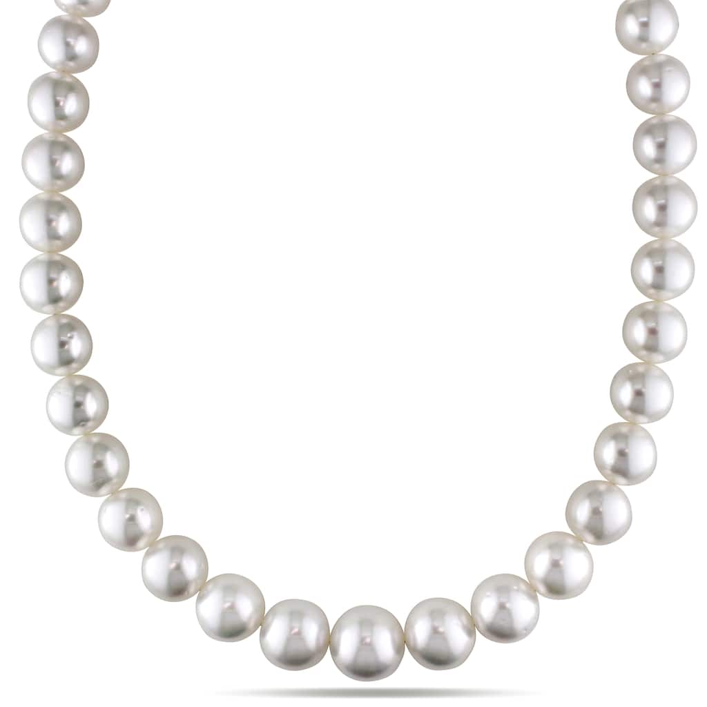 Miadora 14k or 18k Yellow Gold South Sea Cultured Pearl Strand Necklace (10-18mm) Diamond Accent
