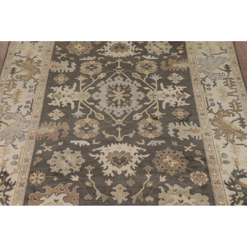 Gray Oushak Oriental Area Rug Hand-Knotted Wool Carpet - 9'0"x 11'11"