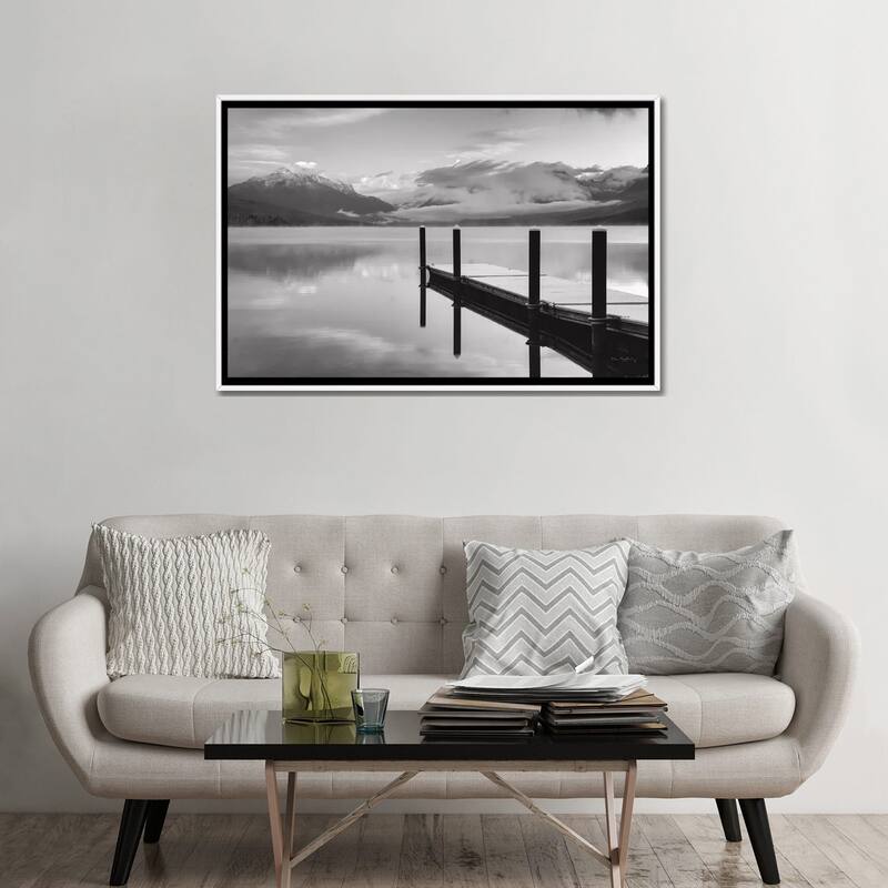 iCanvas "Lake McDonald Dock In Black & White" by Alan Majchrowicz Framed Canvas Print