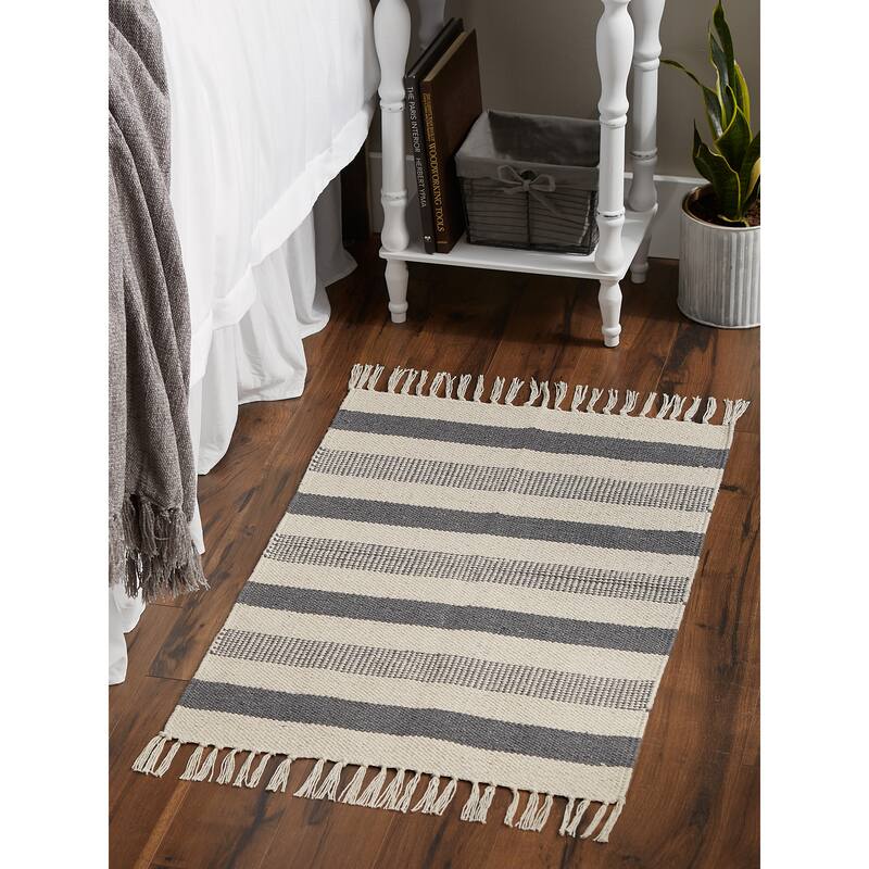 DII Black Ticking Stripe Hand-Loomed Rug 2x3 Ft - 24.0 In. L X 36.0 In. W X 0.2 In. H