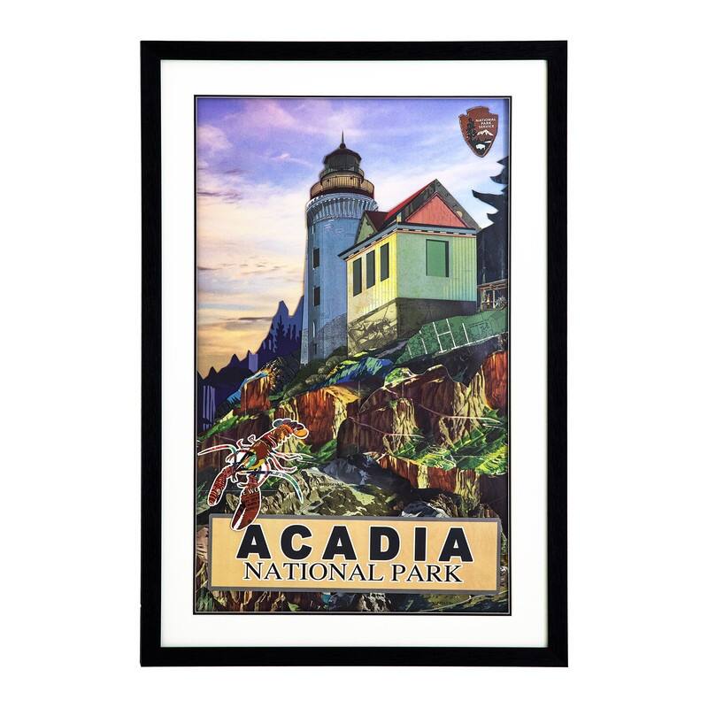'Acadia' 24"W x 36"H Paper Collage Art with PS frame - Multi-Color