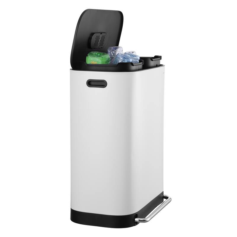 happimess Beni Kitchen Trash/Recycling 16-Gallon Double-Bucket Step-Open Trash Can, Chrome