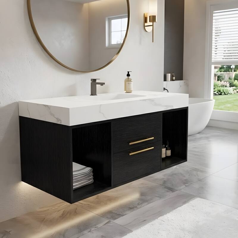 39.4" Ceramic Sink Bathroom Vanity, Floating Bathroom Vanity