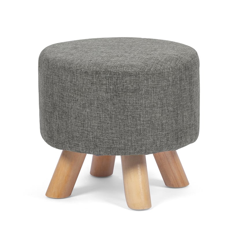 Adeco Modern Round Ottoman Home Footrest Stool/ Linen Fabric Seat Pouf