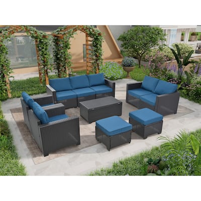 10 Piece Outdoor Furniture Set, Patio Rattan Sectional Sofa Set, All-Weather Conversation Set with Cushions and Coffee Table
