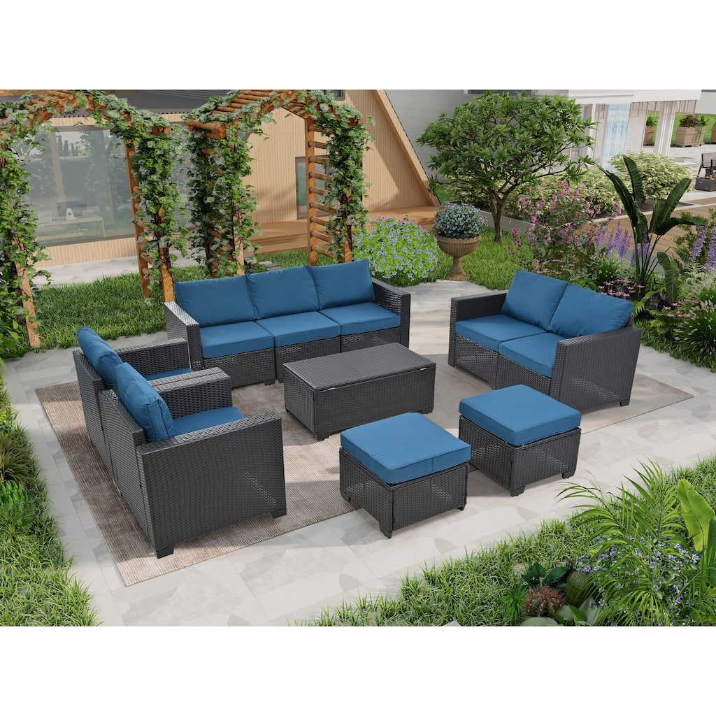 10 Piece PE Rattan Patio Sectional Sofa Set