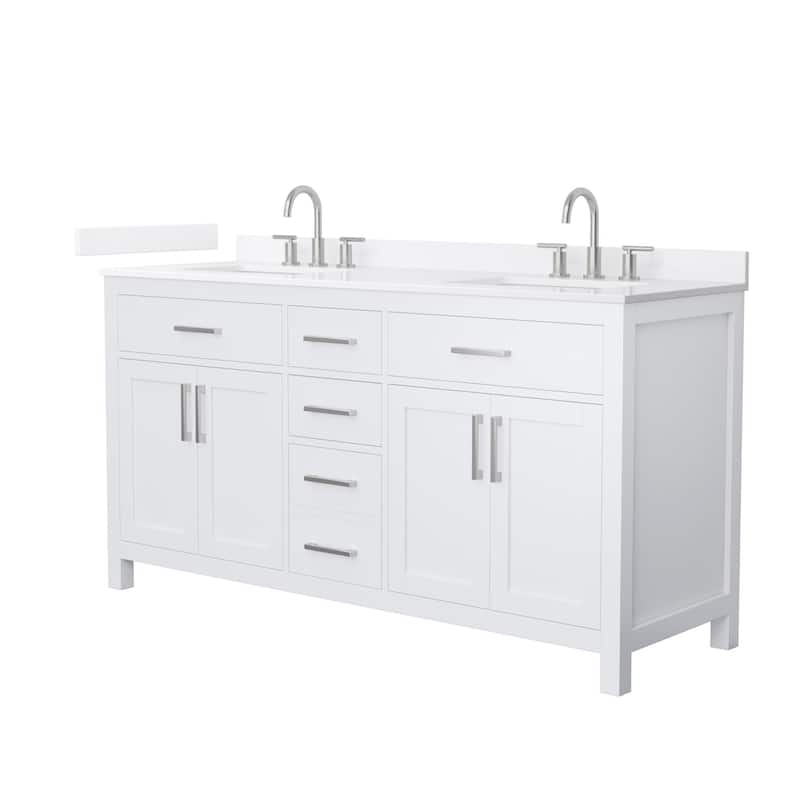 Wyndham Collection WCG2424-66D-QTZ-US3MXX Beckett 66" Free Standing - White / White Quartz Top / Brushed Nickel Hardware
