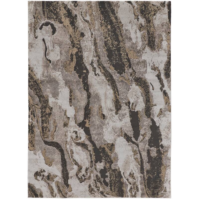 Grand Bazaar Kayden Machine Made Abstract Modern Area Rug - 10' x 14' - Ivory/Brown/Taupe