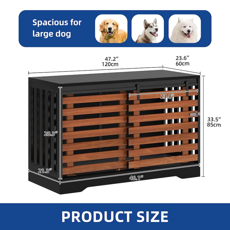 Moasis Wooden Dog Crate with Sliding Door for Medium or Large Dogs Living Room Furniture