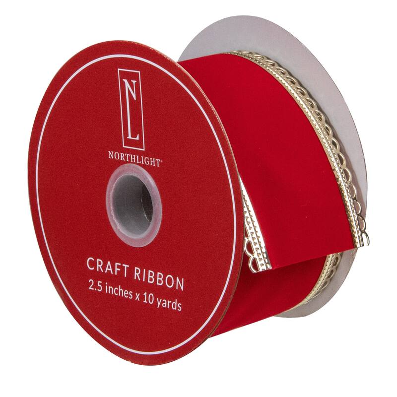Red and Gold Velvet Christmas Wired Craft Ribbon 2.5" x 10 Yards - 2.5" x 10 Yards