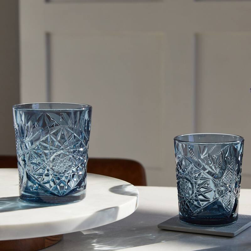 Libbey Hobstar Double Old Fashioned Glasses, 12-ounce, Blue, Set of 4 - Set of 4