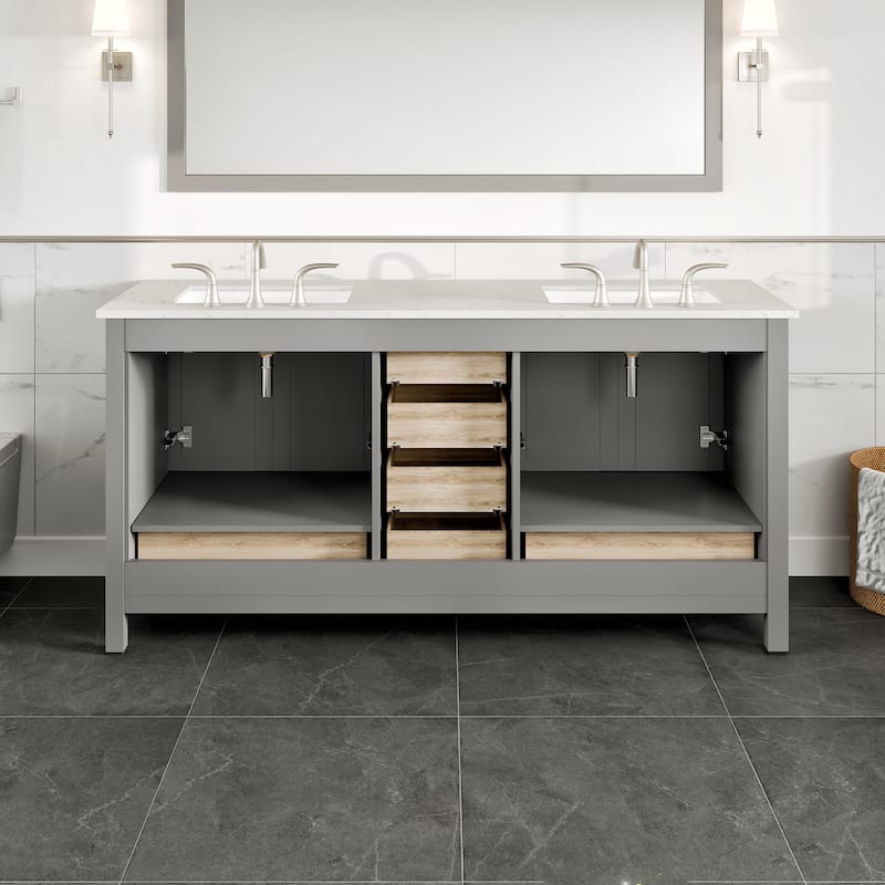 Eviva Aberdeen 72"W Gray DS Vanity with Carrara Quartz Top