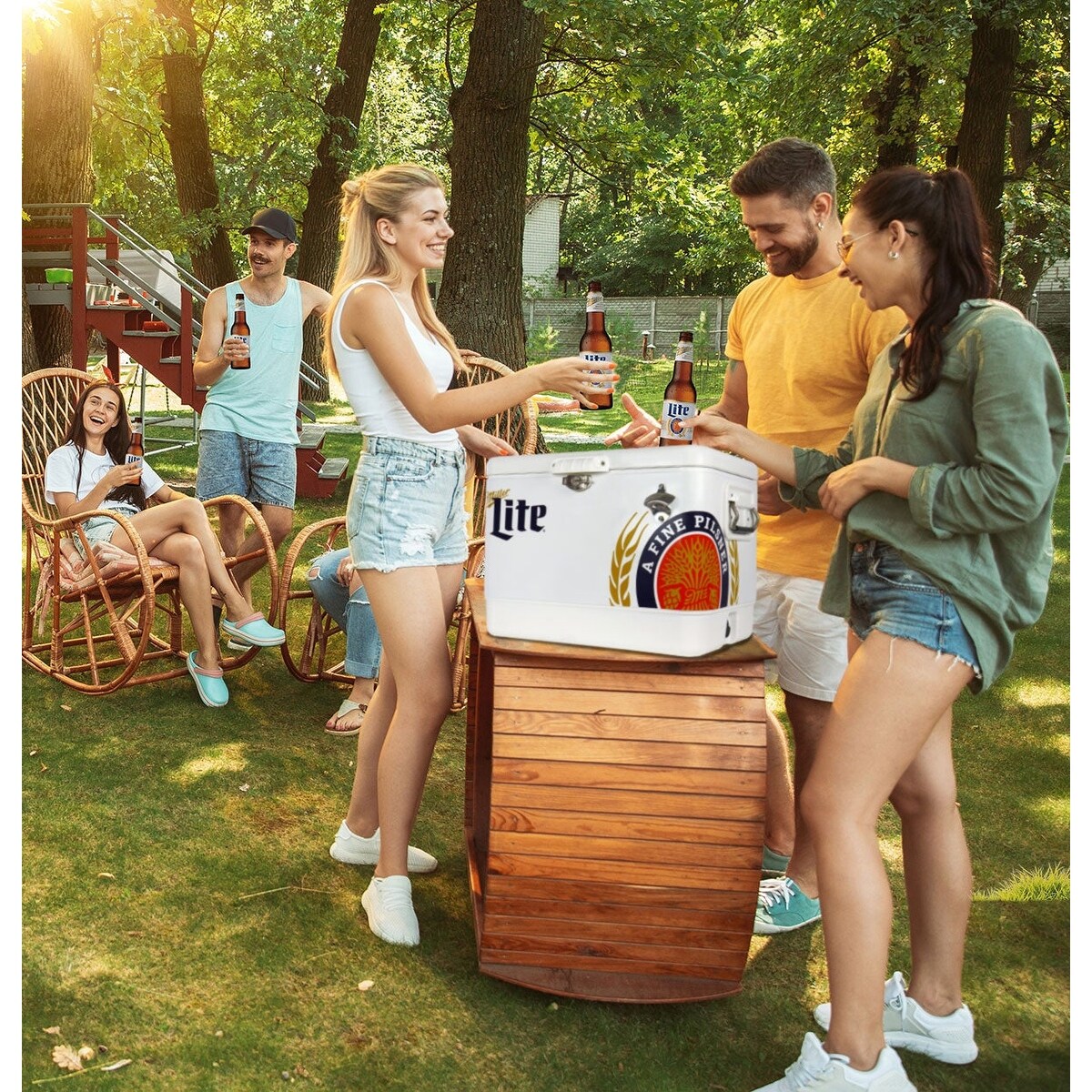 Silver Stainless Steel Ice Chest Miller Lite 54-Quart Outdoor Camping Hiking 