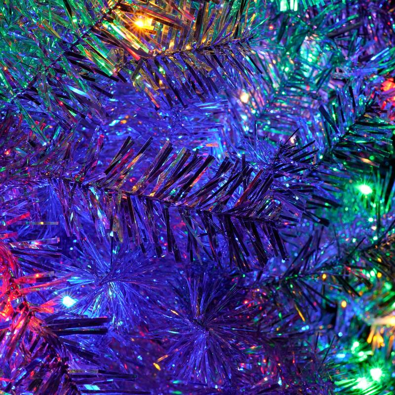Silver Pre-Lit Artificial Christmas Tree 4FT/6FT/7.4FT with LED Lights, Hinged PVC Full Tree and Metal Stand