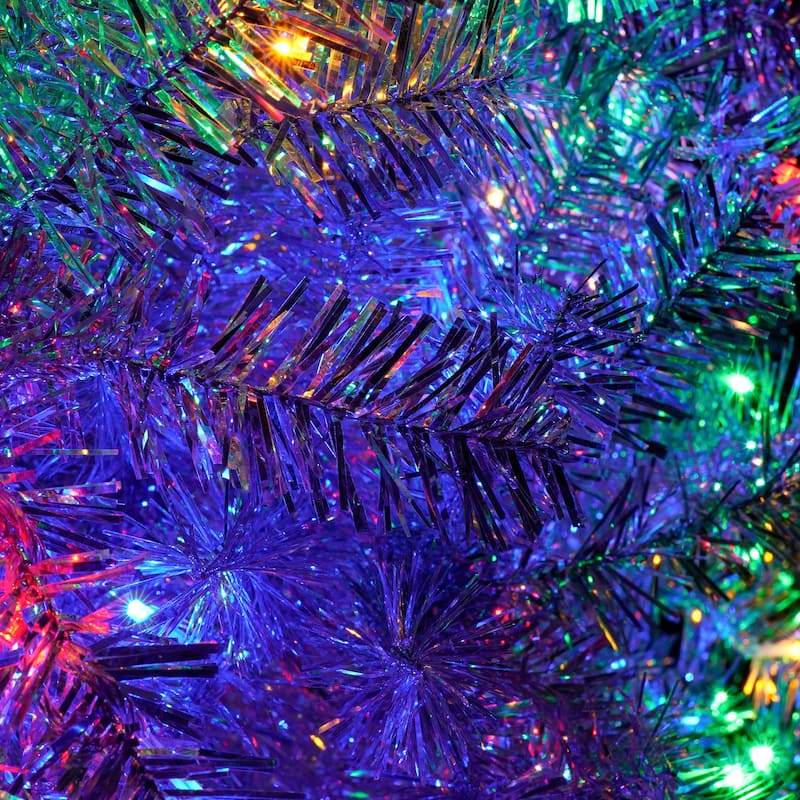 Silver Pre-Lit Artificial Christmas Tree Set 4FT 6FT 7.4FT with 850 LED Lights and 2400 Tips, Hinged PVC Trees