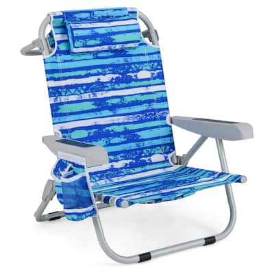Oxford Fabric Adjustable Beach Chair with Aluminum Frame and Storage - 26" L x 25.5" W x 31" H
