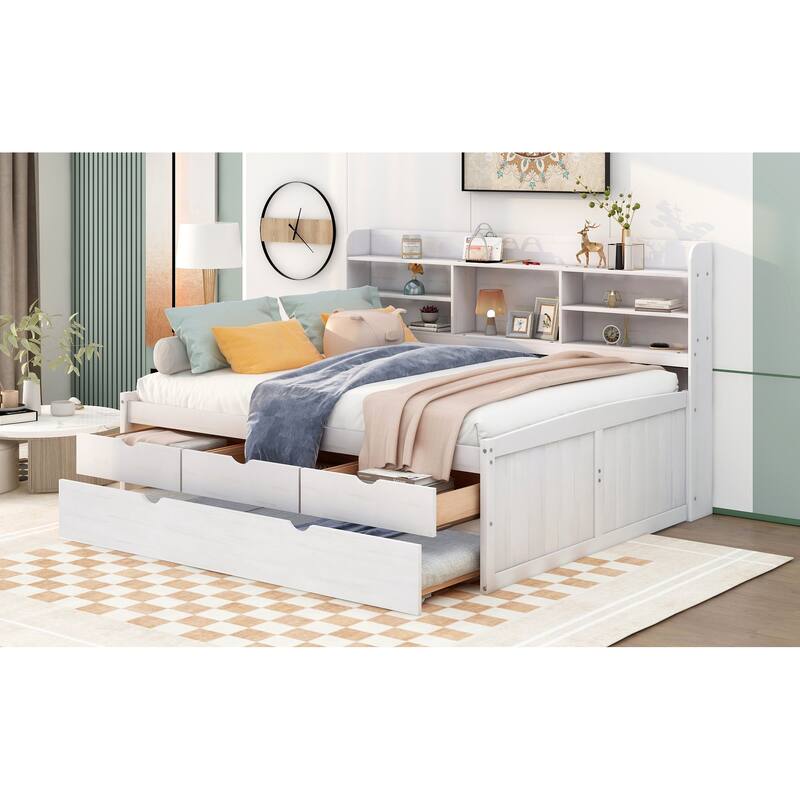 Captain Bed Platform Bed Daybed Frame with 3 Drawers and Trundle