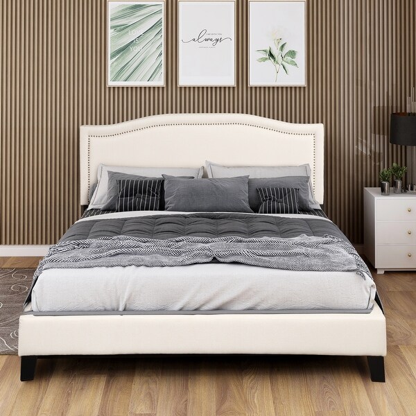 Shop Upholstered Standard Bed, Beige, King Overstock 30577792