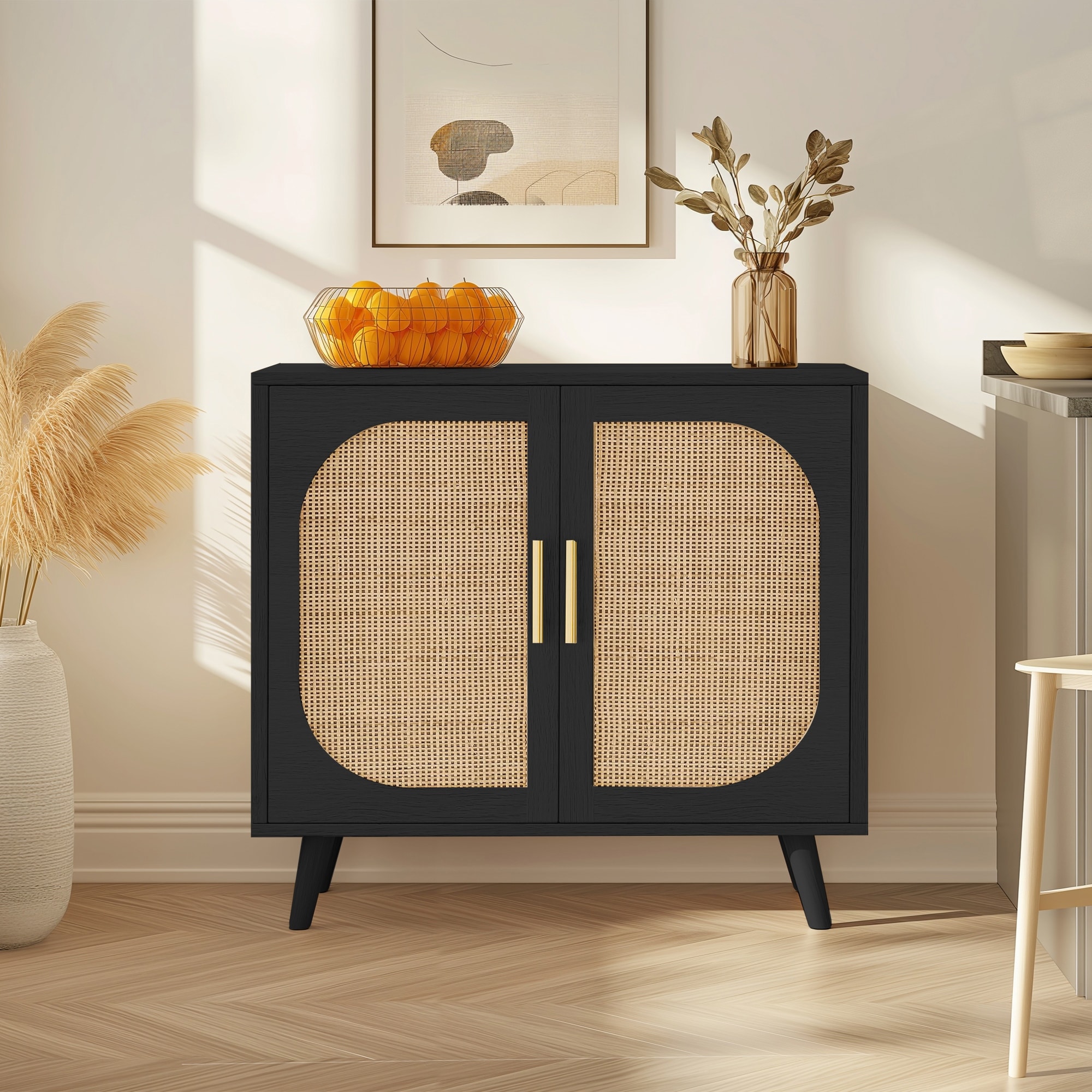Buffet Cabinet with Storage, Floor Cabinet with Two Doors and 4 compartments forStorage, Cabinet with Solid Wood Feet