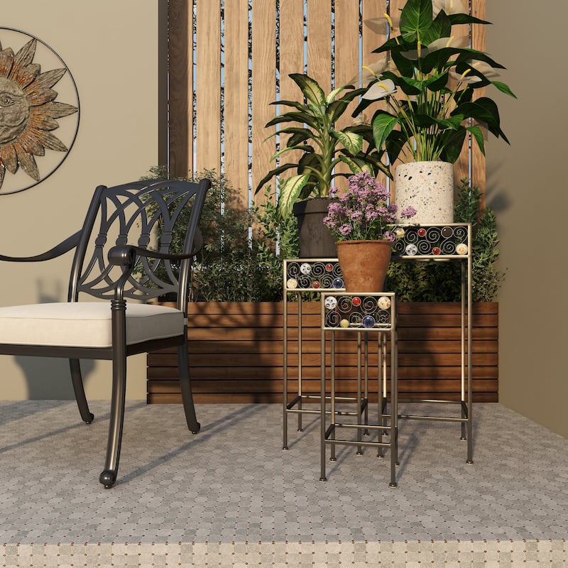 Black Metal 3 Tier Scroll Indoor Outdoor Plantstand with Colorful Jewels (Set of 3)