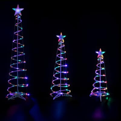 3 LED Multi-Color Outdoor Spiral Christmas Cone Trees 3', 4', & 6' - White