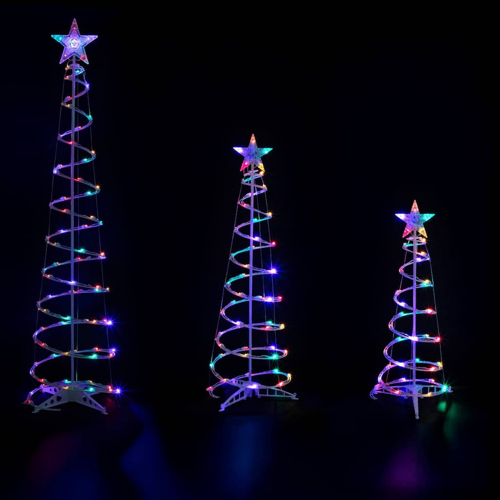 Set of 3 LED Lighted Multi-Color Outdoor Spiral Christmas Cone Trees 3' 4' and 6'