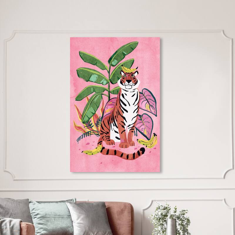 Wynwood Studio Canvas Animals Banana Stripes Pink and Glam Wall Art Canvas Print - 54 x 36