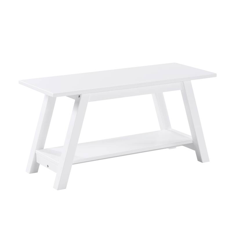 White Entry Footrest Bench Bedroom End of Bed Bench with Open Shelf, Stylish Wooden Leisure Bench Corridor Bench