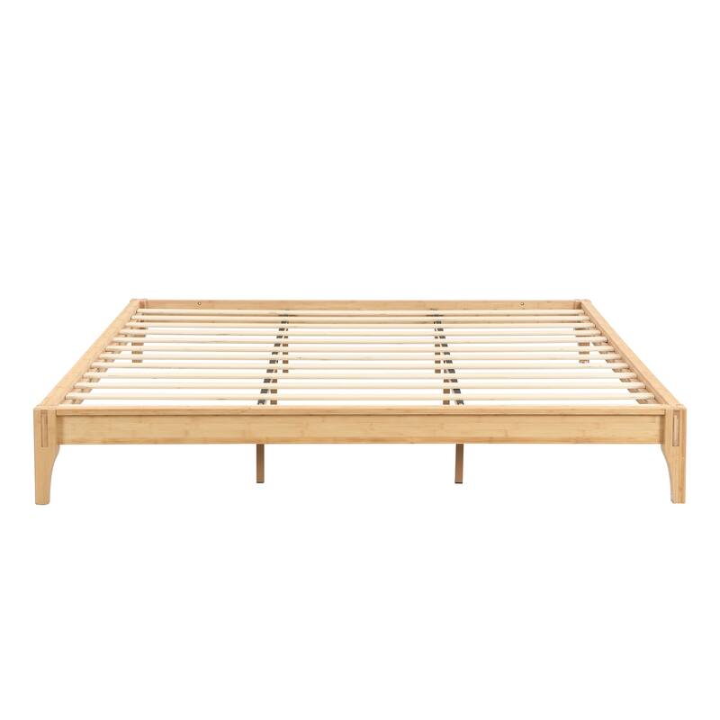 12 Inch Solid Dry Bamboo Wood Platform Bed Frame, with Wood Slat Support