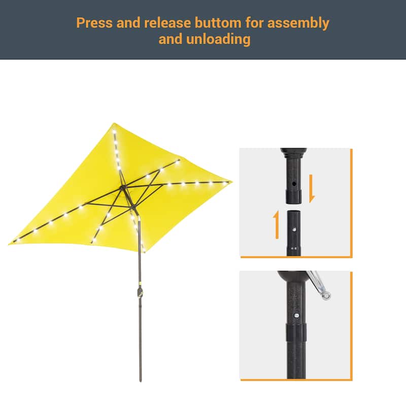 LIVOOSUN 10x6.5ft Steel Solar-Powered LED Patio Umbrella,w/Crank Tilt