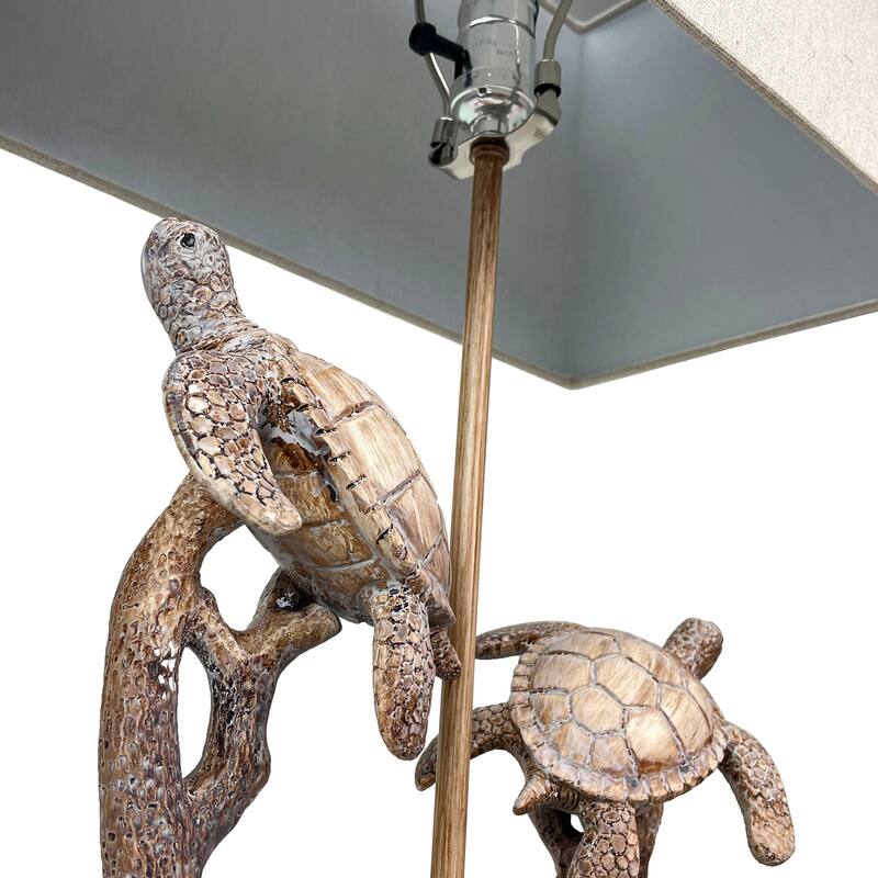 Set Of 2 Double Sea Turtle Table Lamps Coastal Nautical Resin 27.75" W/Shades - 27.75 X 15 X 9 inches