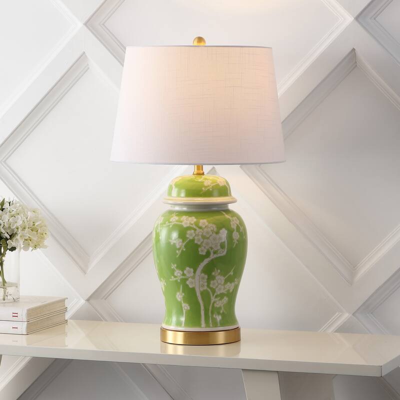 Ellie 29.5" Ginger Jar Ceramic/Metal LED Table Lamp, by JONATHAN Y - Green/White