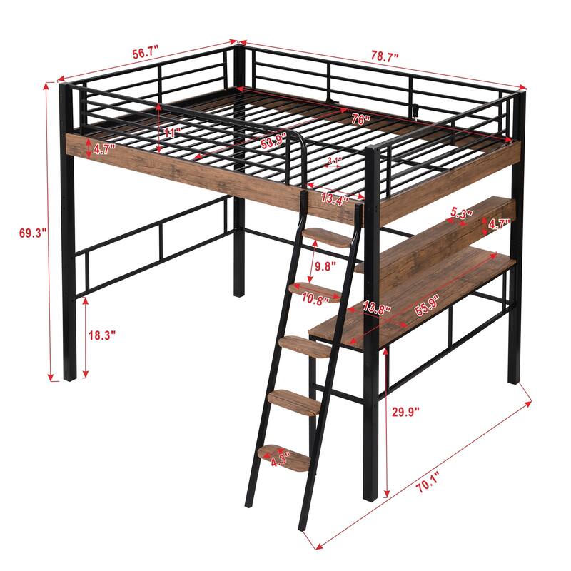 Space-Saving Full Loft Bed with Desk, Shelves, and Ladder, Black