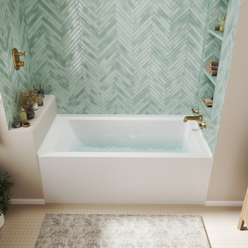 60 in. x 32 in. Acrylic Alcove Deep Soaking Bathtub with Right Drain in Matte White, Includes Chrome Cover & Metal Drain