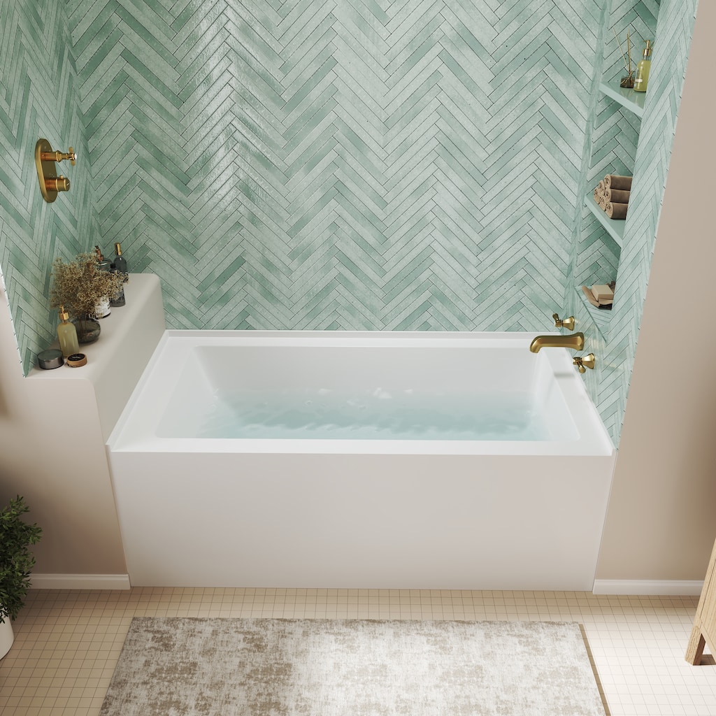 60 in. x 32 in. Acrylic Alcove Deep Soaking Bathtub with Right Drain in Matte White, Includes Chrome Cover & Metal Drain