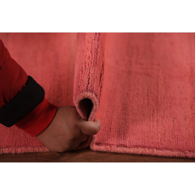 Modern Gabbeh Oriental Area Rug Hand-Knotted Pink Wool Carpet - 6'10" x 9'9"