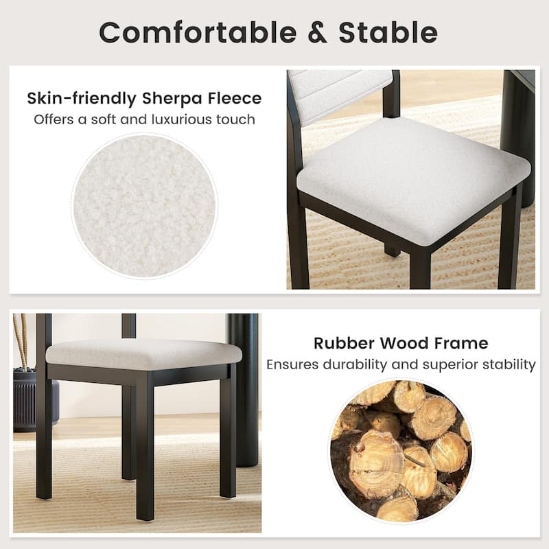 Gymax Dining Chair Set of 4 Sherpa Upholstered Kitchen Chairs w/ Wood