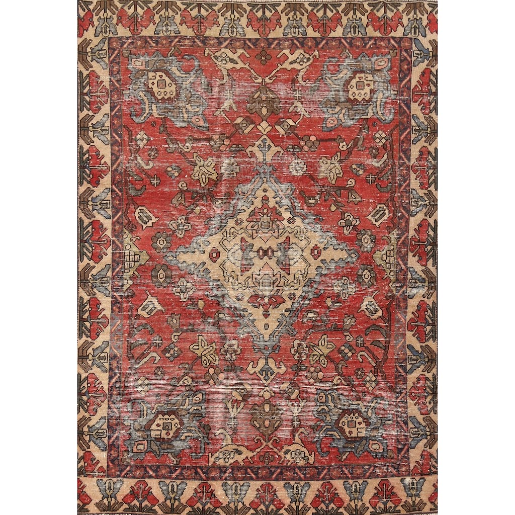 Hand Knotted Oriental 100% Wool Carpet Traditional Floral Oranges & Rust Bakhtiari Area Rug - 6' 2'' X 4' 7''