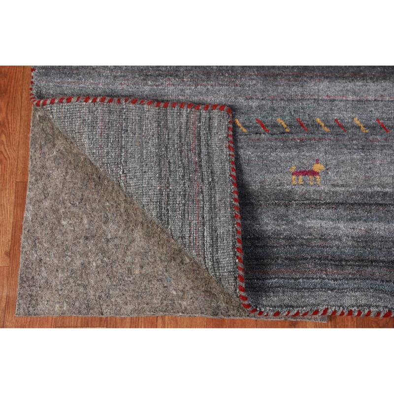 Hand Knotted Oriental 100% Wool Carpet Tribal Tribal Greys & Charcoal Gabbeh Area Rug - 9' 6'' X 8' 1''