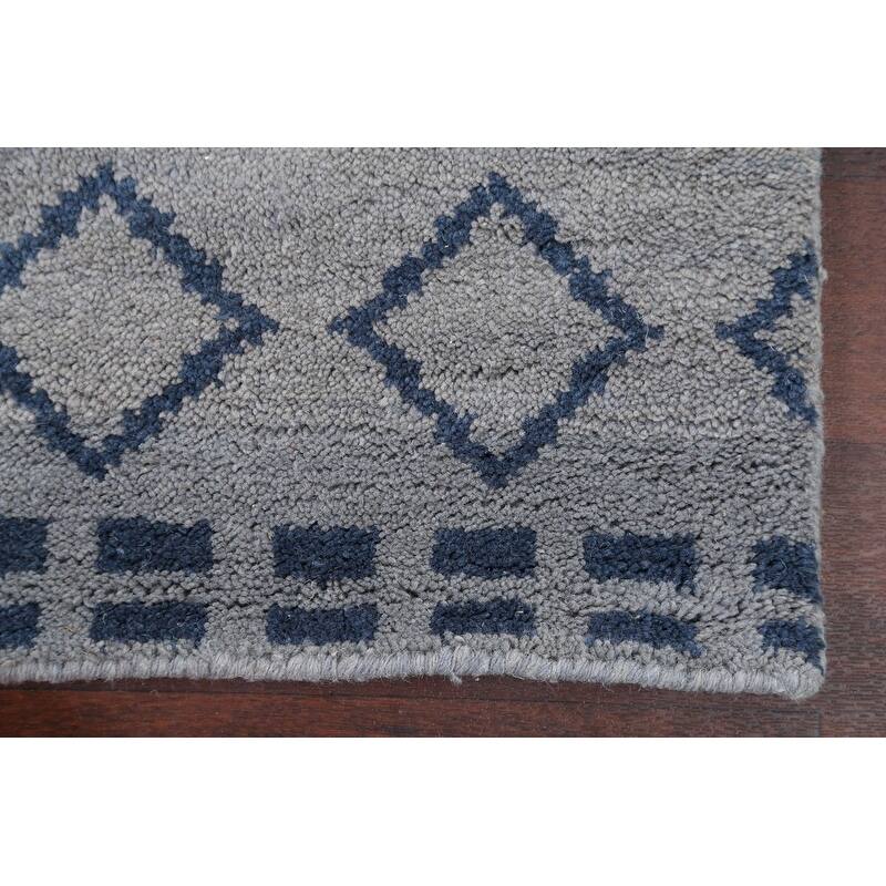Hand Knotted Oriental 100% Wool Carpet Modern Geometric Greys & Charcoal Moroccan Area Rug - 7' 8'' X 5' 1''