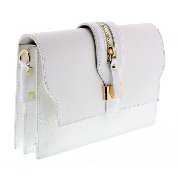 HS1168 BI CLO White Leather Clutch/Shoulder Bag