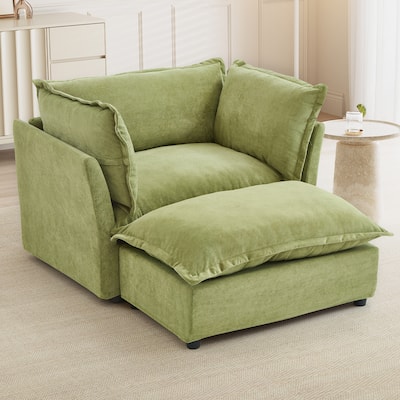 47" Modern Armchair Sofa with Ottoman - Upholstered Lounge Chair, Wide Seat, Curved Armrests & Soft Pillows for Living Room