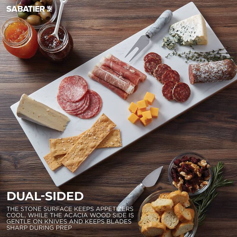 Sabatier Prep and Serve Cutting Board, Acacia/White Stone, 8x18 inch