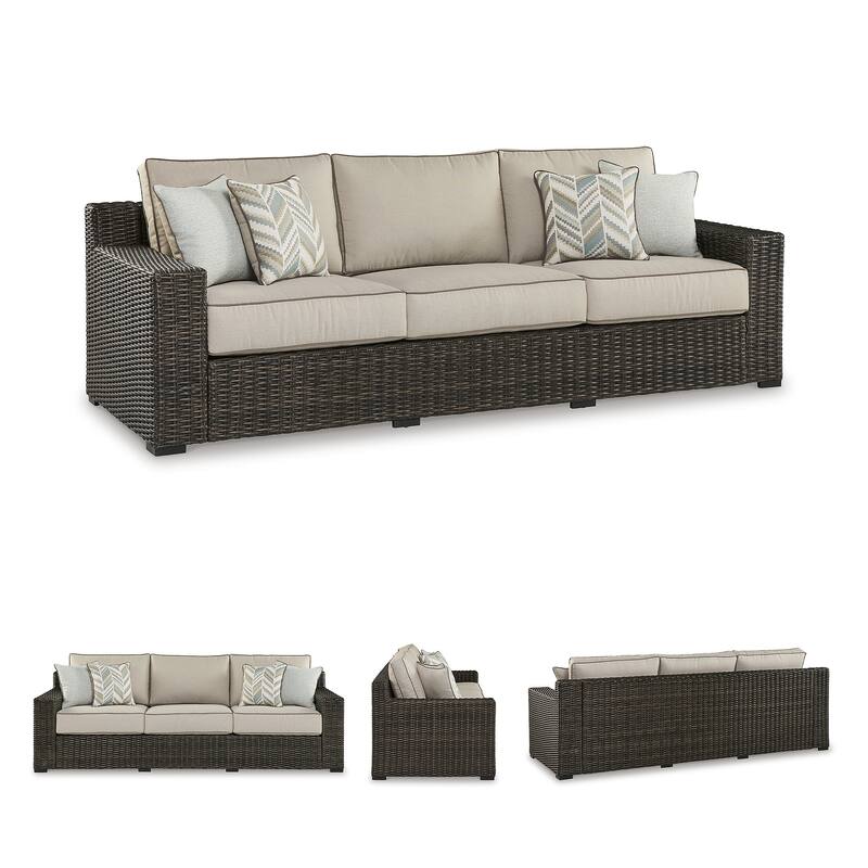 Signature Design by Ashley Coastline Bay Brown Outdoor Sofa with Cushion - 97.38" W x 36" D x 36" H