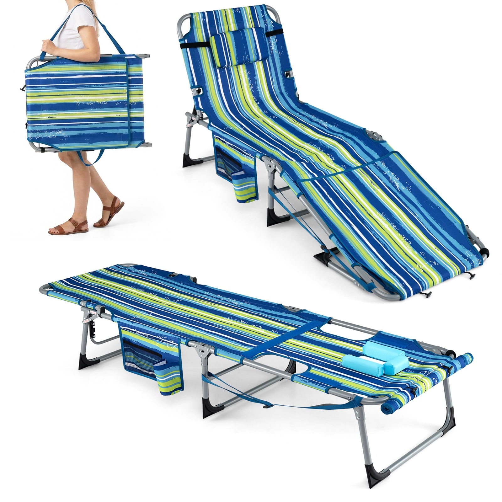 Gymax Folding Tanning Chair Sunbathing Recliner w/Face Hole &